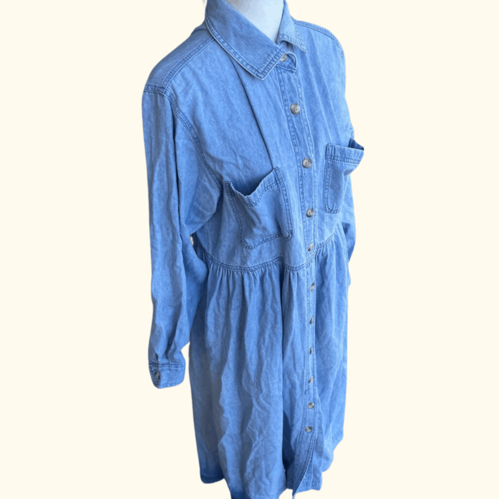 Fads Denim Shirt Dress | Light Blue Cotton | Size M | Vintage 90s - Picture 3 of 7